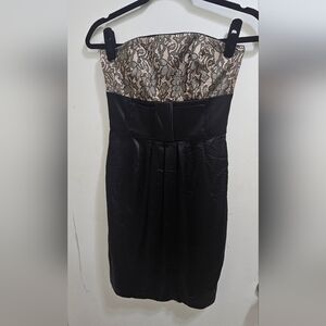 Maggie London Strapless Brocade Bow Cocktail Dress Black Tan Size 00